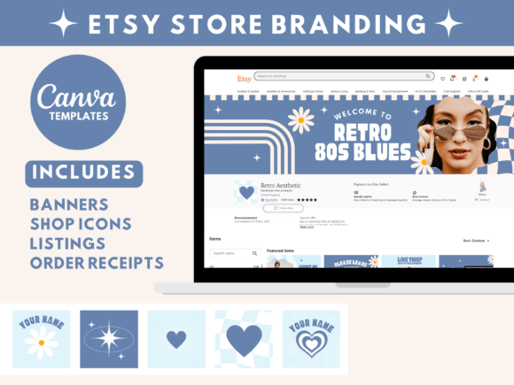 Blue Retro Etsy Store Banner Templates: A Fresh Shop Makeover