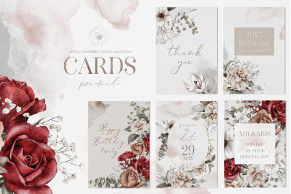Watercolor Floral Cards Templates CMYK for Spring Designs